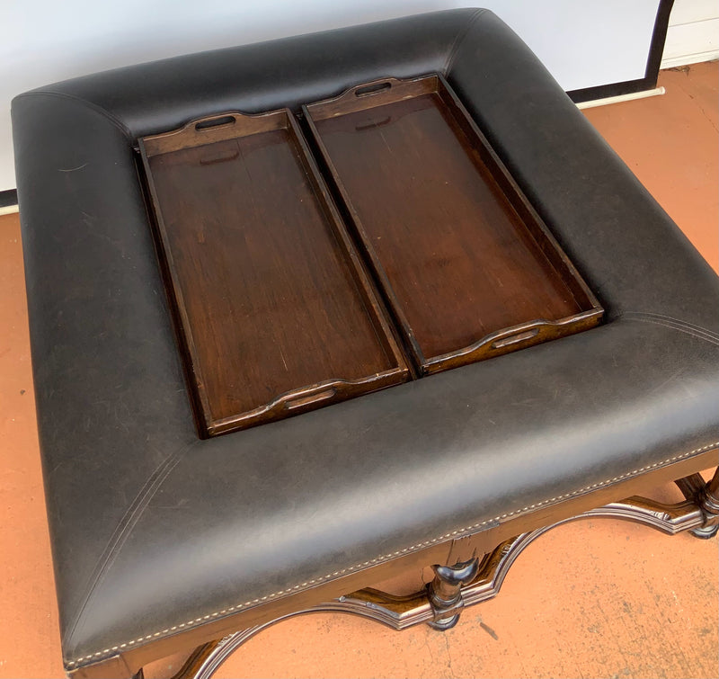 Extra Large Leather Tray Table with Wood Base