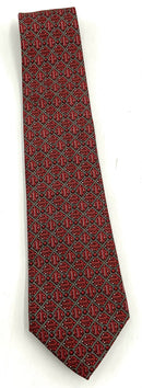 HERMES Red Grey Pattened Diamond Print Silk Tie