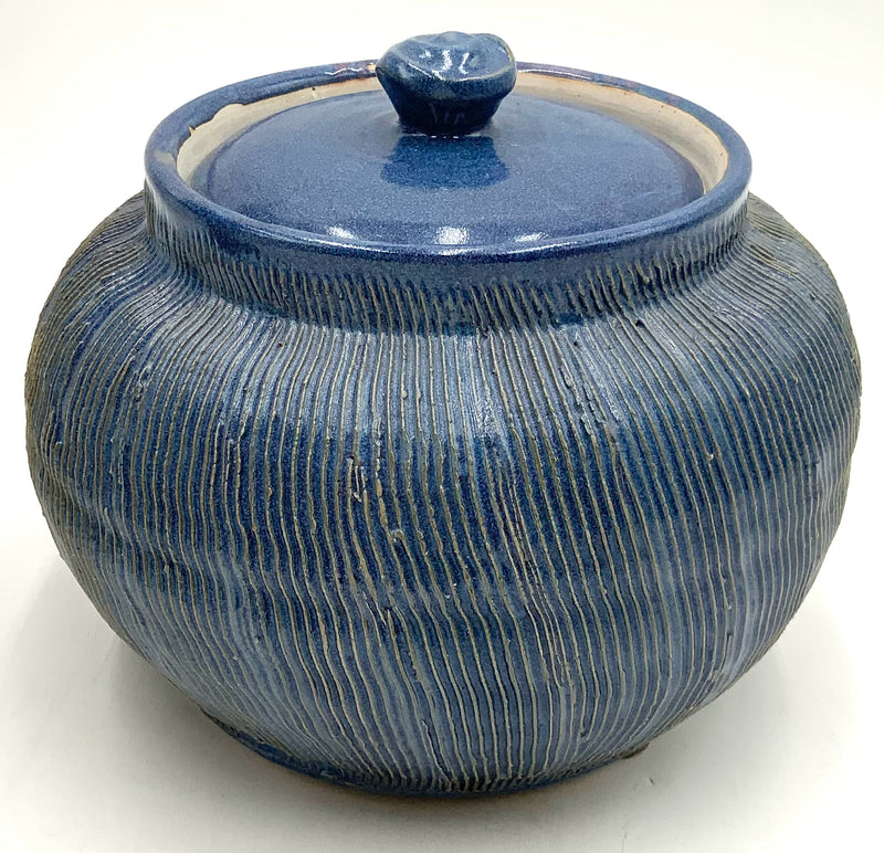 Blue Pottery Lidded Pot