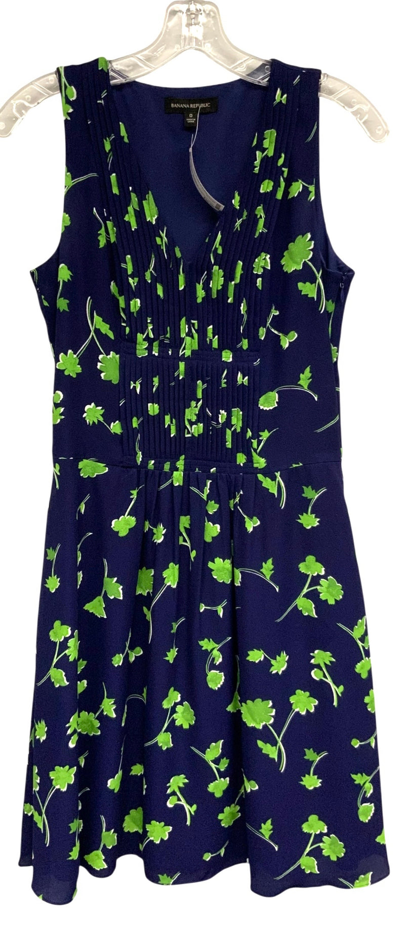 BANANA REPUBLIC Blue/Green Floral Pleated Front S/L Dress