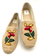 TORY BURCH Natural Woven Raffia Floral Embroidered Espadrille Flats 9