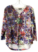 NALLY & MILLIE Blue/Berry/White Floral 1/4 B/D 3/4 Sleeve Top