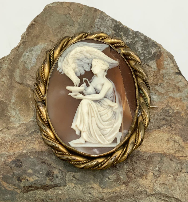 Brass Carved Shell Cameo Brooch