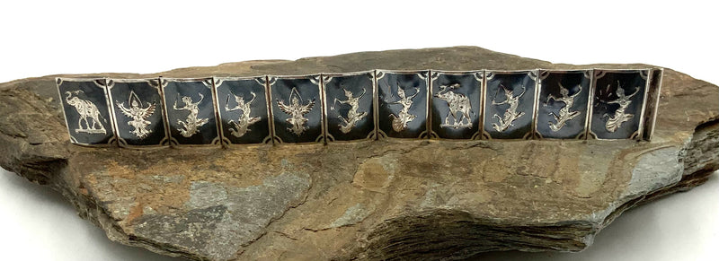 Sterling & Niello Siam Engraved Story Panel Bracelet