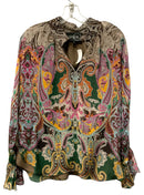ANALILI Brown Pink Green Multi Paisley Silk L/S Top