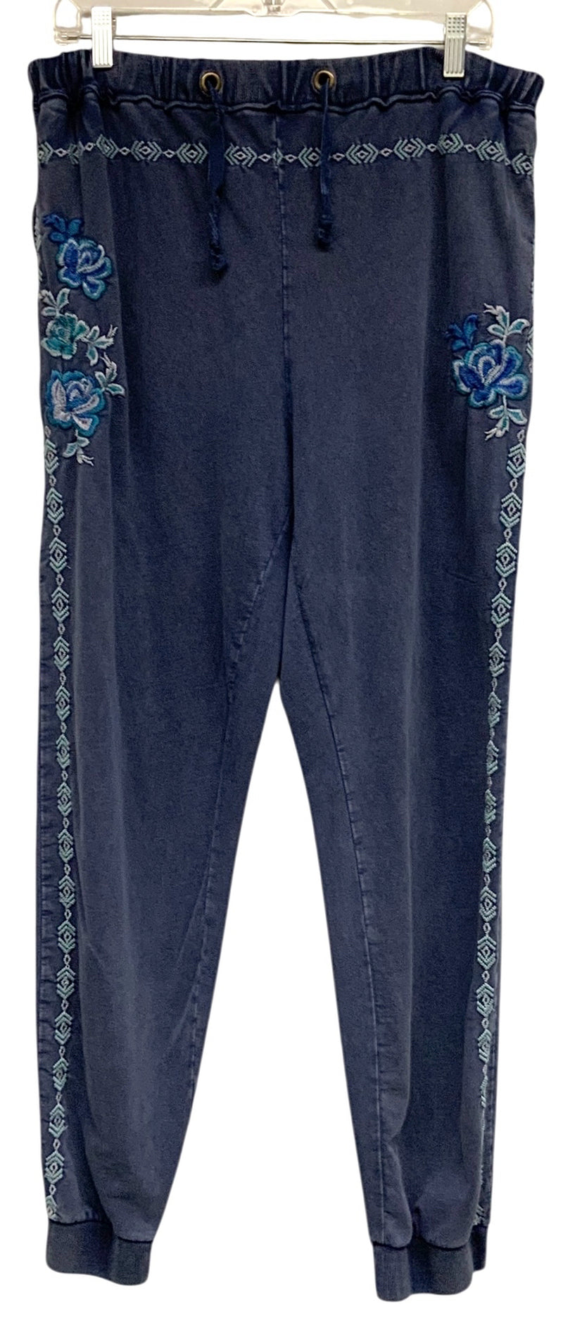 SUNDANCE Blue w/Floral Embroid Drawstring Joggers