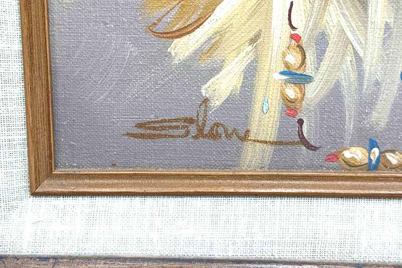 Vintage Oil on Canvas of Native American Girl in Wood Frame