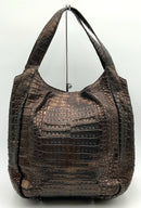 NANCY GONZALEZ Bronze Woven Leather Genuine Crocodile Shoulder Bag