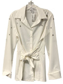 JOSEPH RIBKOFF White w/Grommet Detail Tie Waist L/S B/D Top