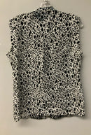 ESCADA Black/White Animal Print w/Fringe Trim S/L B/D Top