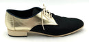 CHANEL Black Fabric Gold Leather Stitched Logo Lace Up Oxfords 39.5