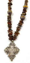 Amber/Sterling Capped Amber Bead Necklace w/Coptic Cross Pendant