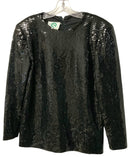 JEANE EDDY Vintage Black Sequin Hi Neck Zip Back Top