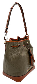 Dooney & Bourke Taupe Pyhton Embossed Leather Drawstring Caldwell Shoulder Bag