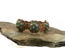 Vintage Gold Over Sterling & Turquoise Filigree Panel Bracelet
