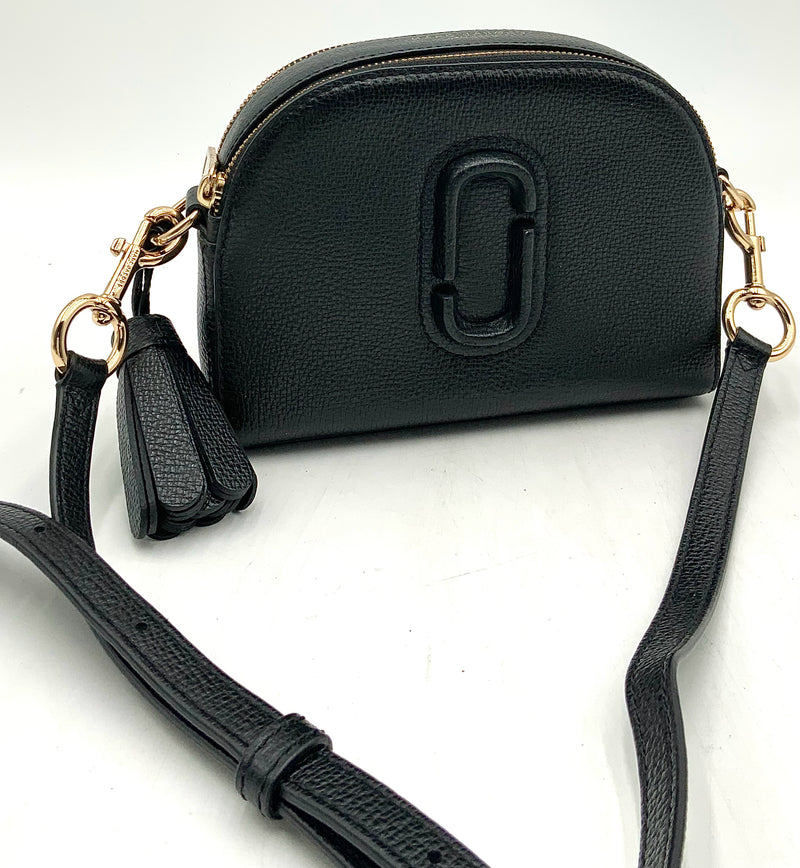 MARC JACOBS Black Pebbled Leather Shutter Crossbody Bag