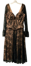HOUSE OF CB Nude w/Black Lace Overlay "Raquel" L/S Corset Dress