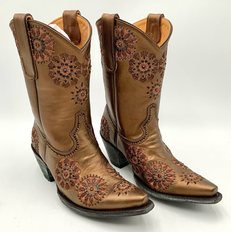 OLD GRINGO Bronze Lea Copper Embdroidered Stud Medallion Western Boots 7