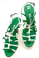 MANOLO BLAHNIK Green White Leather Leaf Detail Strappy Heels 35