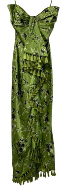 CINQ A SEPT Green Black Ivory Floral Tassel Trim Widflower Elise Strapless Dress