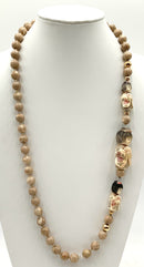 14kt Gold, Carved Bone & Riverstone Jasper Beaded Necklace