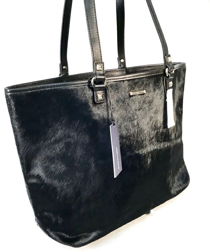 REBECCA MINKOFF Black Leather Calfhair E/W Dylan Tote AS IS