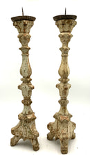 Pair of Distressed Wood Italian Candlesticks