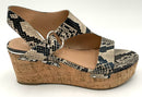 MARC FISHER Black Taupe Snake Print Cork Wedge Rana Sandals 9.5