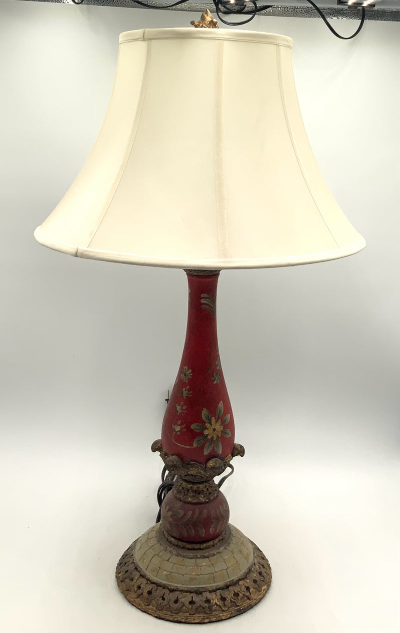 Red Tole Column Lamp with Bell Shade