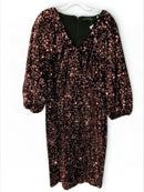 ELIE TAHARI Black Velvet w/Pink Sequins V-Neck 3/4 Sleeve "The Robin"  Dress
