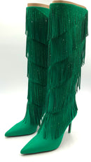 INC Kelly Green Fringed Padded Shyn Pointed Toe Boots 9