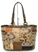 COACH Vintage Brown Multi Signature Leather & Suede Patchwork Gallery Tote