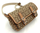 COACH Vintage Tan Leather Signature Fabric Waist Bag