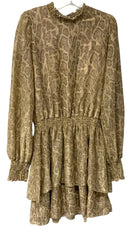 SHOW ME YOUR MUMU Metallic Gold Python Print Tiered L/S Dress