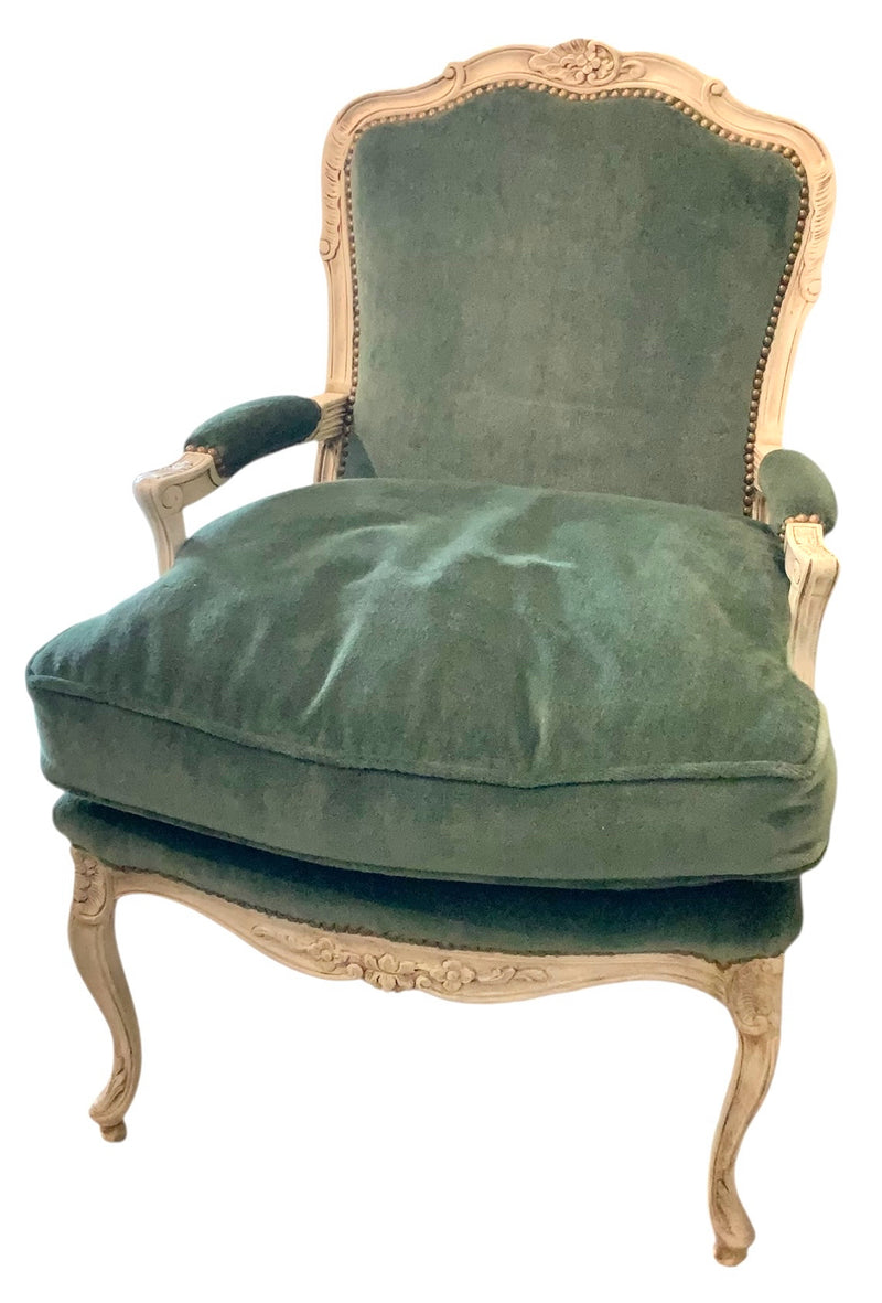 Vintage French Armchair with Green Velvet Upholstery