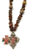 Amber/Sterling Capped Amber Bead Necklace w/Coptic Cross Pendant