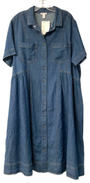 TRIBAL Lt Wash Denim Snap Closure S/S Dress