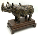 Chinese Bronze Rhinoceros on Wood Stand