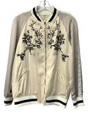 MAX STUDIO Off-White/Grey w/Floral Embroid Zip Bomber Jacket
