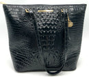 BRAHMIN Black Lea Croc Emboss Double Handle Satchel