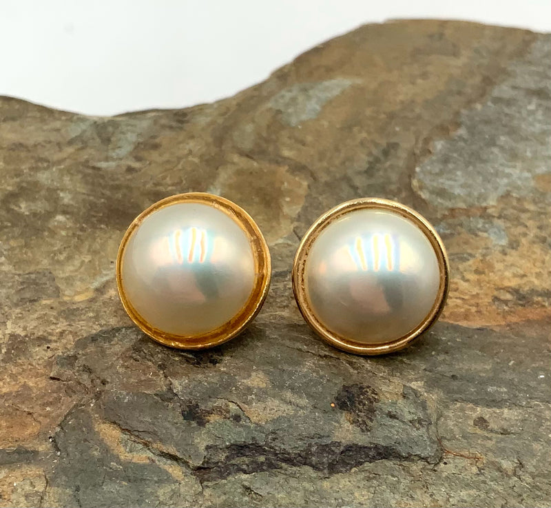 14kt Gold, 18kt Gold Electroplate, Diamond & Mabe Pearl Earrings