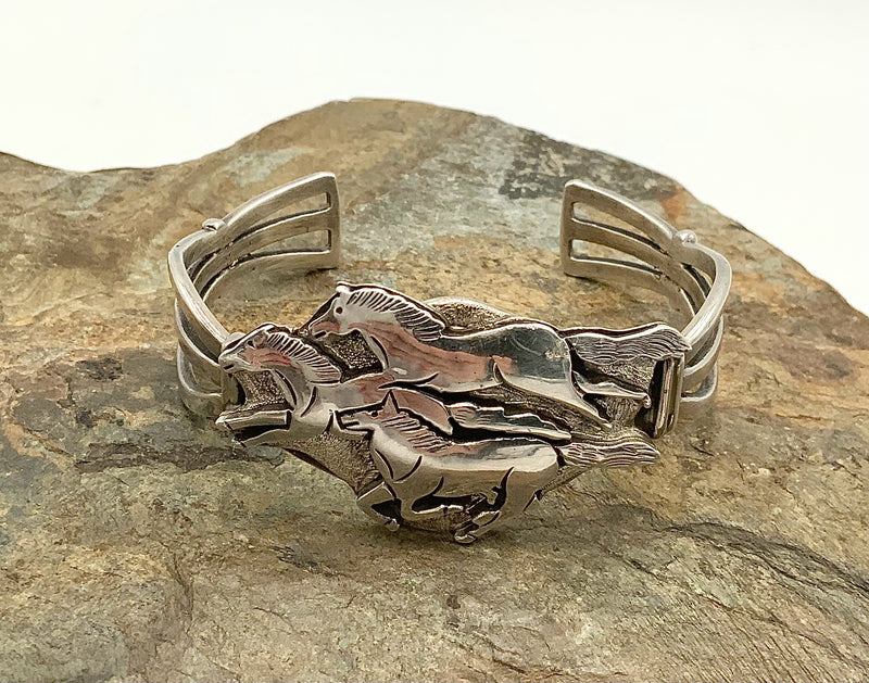 Southwest Style Sterilng Running Horses Cuff Bracelet