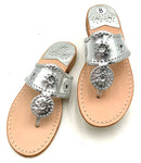 JACK ROGERS Silver Leather Original Jacks Sandals 8