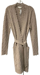 KINROSS Sand Cable Knit Raw Edge L/S Open Long Cashmere Cardigan