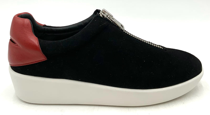 ALICE & OLIVIA Black Suede Red Nappa Lea Laney Sneakers 38.5