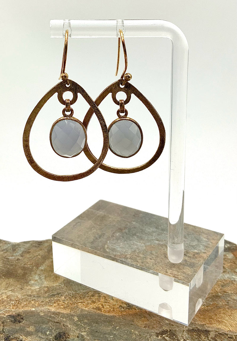 Julie Vos Gold Tone Grey Faceted Stone Earrings