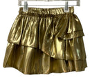 LOVE SHACK FANCY Glowing Gold Lame Winnett Tiered Mini Skirt