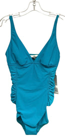 AMORESSA Turq Ruched Side V Neck One Piece Swimsuit