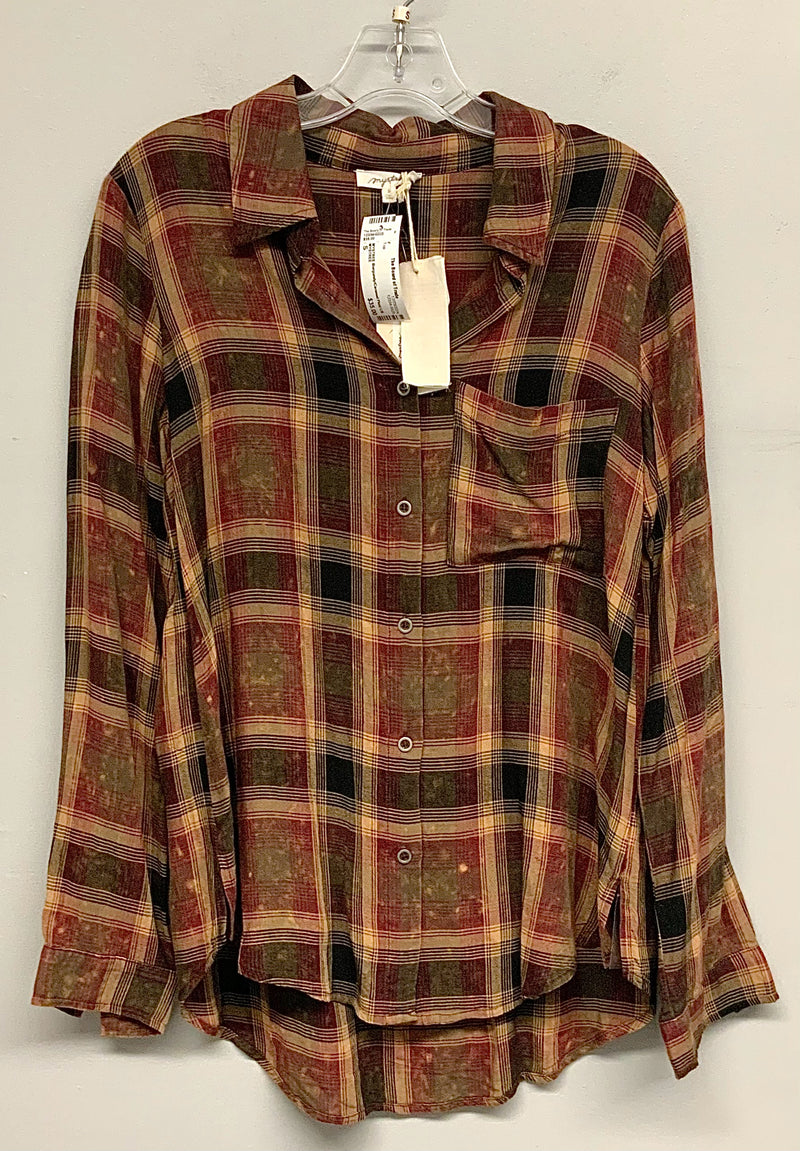 MYSTREE Burgundy/Caramel Plaid L/S B/D Top