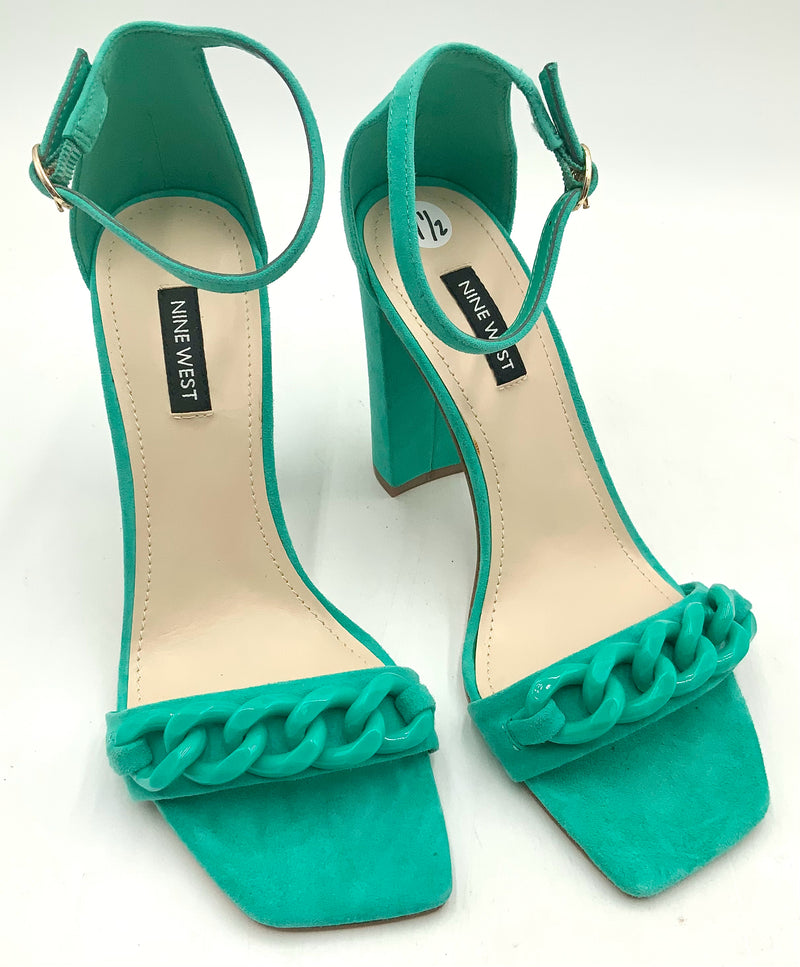 NINE WEST Green Sue w/Acrylic Chain "Mindful"  Ankle Strap Sandals 7.5